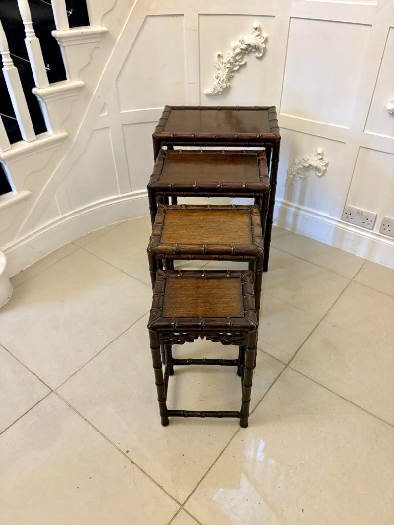 Antique 19th Century Oriental Carved Faux Bamboo Freestanding Nest of Tables